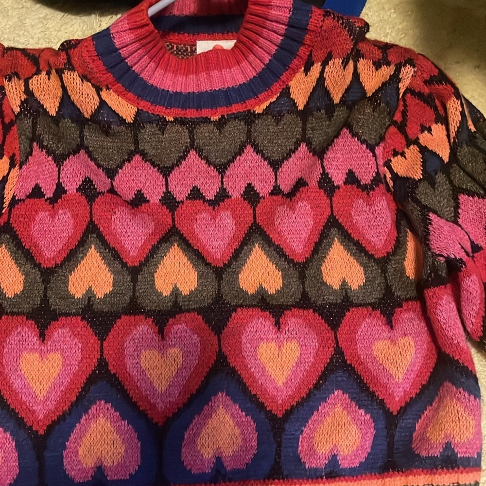 Farm rio Colorful Heart Pattern Sweater size M